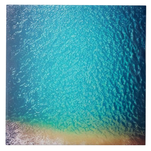 ブルーオレンジ砂ビーチ海波 タイル (正面)