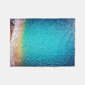 ブルーオレンジ砂ビーチ海波 フリースブランケット (正面(横))