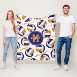 ブルーオレンジ私はバレーボールの女の子のスポーツルームが大好き フリースブランケット