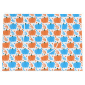 ブルーオレンジ秋カボチャ葉のパターン大きな贈り物 ラージペーパーバッグ (正面)