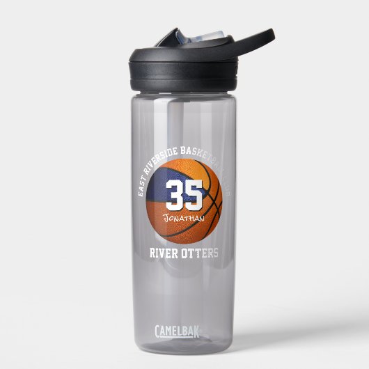 ブルーオレンジ色のバスケットボールのチームは、女の子の男の子をカラー ウォーターボトル (左面)