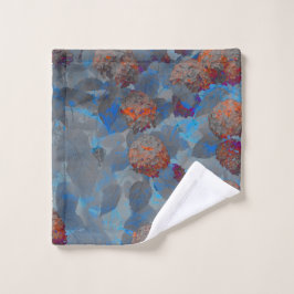 ブルーオレンジ色の花柄デジタルアート ウォッシュタオル