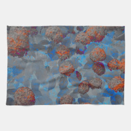ブルーオレンジ色の花柄デジタルアート キッチンタオル
