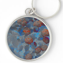 ブルーオレンジ色の花柄デジタルアート