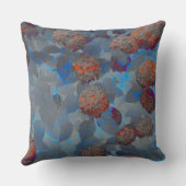 ブルーオレンジ色の花柄デジタルアート クッション (裏面)