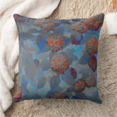ブルーオレンジ色の花柄デジタルアート クッション (ブランケット)