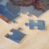 ブルーオレンジ色の花柄デジタルアート ジグソーパズル (側面)