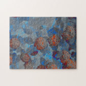 ブルーオレンジ色の花柄デジタルアート ジグソーパズル (横)