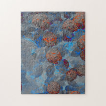 ブルーオレンジ色の花柄デジタルアート