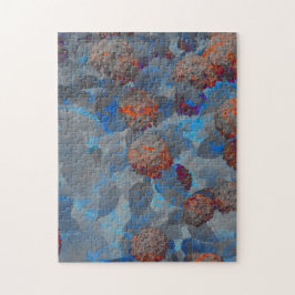 ブルーオレンジ色の花柄デジタルアート ジグソーパズル