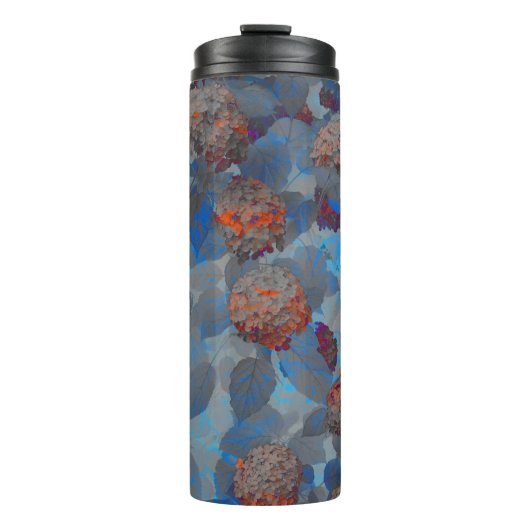 ブルーオレンジ色の花柄デジタルアート タンブラー (正面)