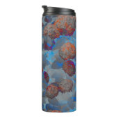 ブルーオレンジ色の花柄デジタルアート タンブラー (回転右)