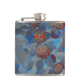 ブルーオレンジ色の花柄デジタルアート フラスク