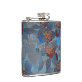 ブルーオレンジ色の花柄デジタルアート フラスク (右)