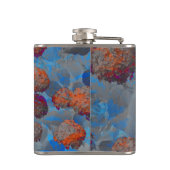 ブルーオレンジ色の花柄デジタルアート フラスク (裏面)