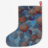ブルーオレンジ色の花柄デジタルアート ラージクリスマスストッキング (裏面)