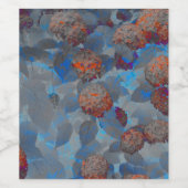 ブルーオレンジ色の花柄デジタルアート ワインラベル (シングルラベル)