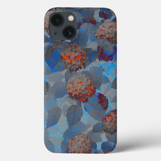 ブルーオレンジ色の花柄デジタルアート Case-Mate iPhoneケース (裏面)