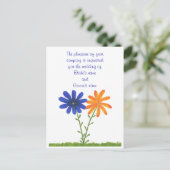 ブルーオレンジ色の花結婚式招待状はがき インビテーションポストカード (スタンド正面)