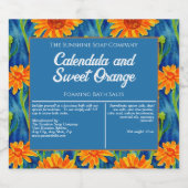 ブルーオレンジ色の花防水入浴剤ラベル スパークリングワインラベル (シングルラベル)