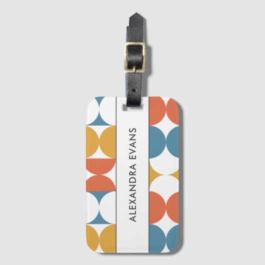ブルーオレンジ色の黄色のミッドセンチュリーモダンモノグラム ラゲッジタグ (正面縦)