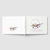 ブルーオレンジ赤面ウォーターカラーエア飛行機結婚ズ ゲストブック (全面)