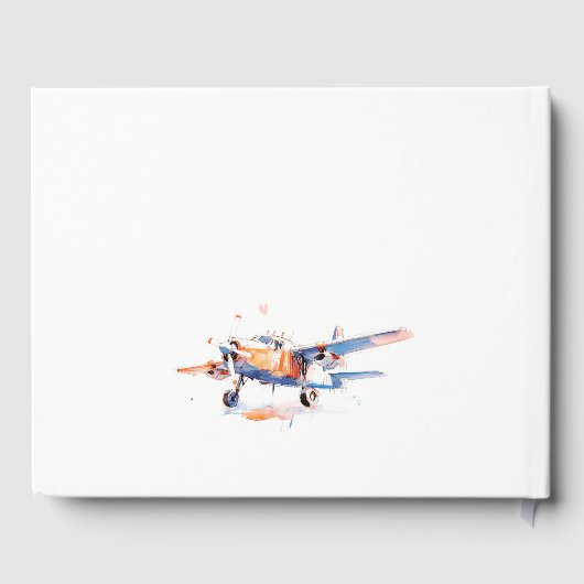 ブルーオレンジ赤面ウォーターカラーエア飛行機結婚ズ ゲストブック (裏面)