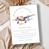 ブルーオレンジ赤面ウォーターカラーエア飛行機結婚ズ サンキューカード