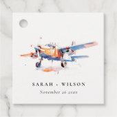 ブルーオレンジ赤面ウォーターカラーエア飛行機結婚ズ フェイバータグ (正面)