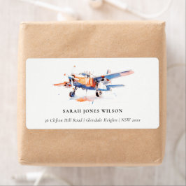 ブルーオレンジ赤面水彩空気飛行機アドレス ラベル