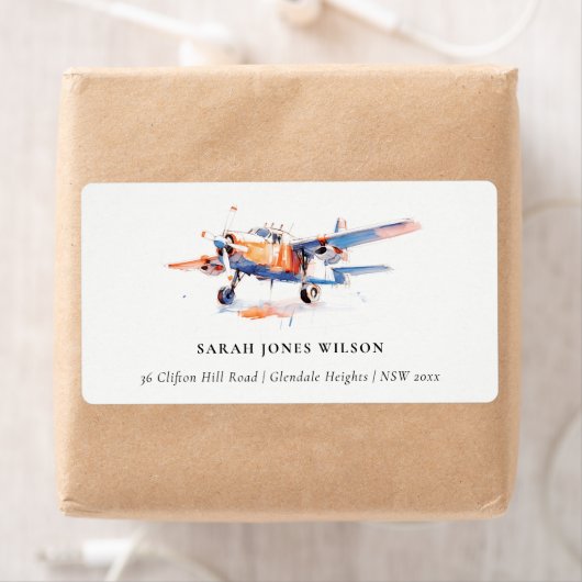 ブルーオレンジ赤面水彩空気飛行機アドレス ラベル (インサイチュ)