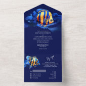 ブルーオレンジ金ゴールドサンゴ礁コーラルフィッシュ水中ビーチ オールインワン招待状 (内側)