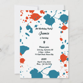 ブルーオレンジ キッズアート 9歳誕生日パーティー招待状 招待状