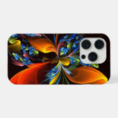ブルーオレンジ 花 モダン抽象芸術 パターン #03 iPhoneケース (裏面横)