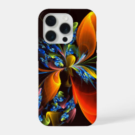 ブルーオレンジ 花 モダン抽象芸術 パターン #03 iPhone 15 PROケース