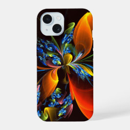 ブルーオレンジ 花 モダン抽象芸術 パターン #03 iPhone 15ケース