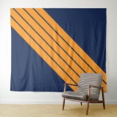 ブルーオレンストライプのジ70s 80sレトロレーシングストライプ タペストリー (インサイチュ(横))