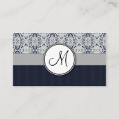 ブルーオンシルバーダマスクとネイビーストライプズとモノグラム 名刺 (裏面)