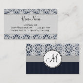 ブルーオンシルバーダマスクとネイビーストライプズとモノグラム 名刺 (正面/裏面)