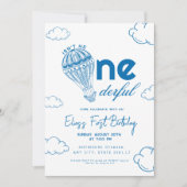 ブルーオンダーフル熱気球ボーイ1st誕生日 招待状 (正面)