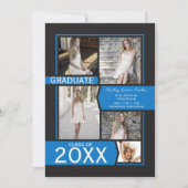 ブルーオンブラックフォトコラージュ卒業 案内状 (正面)