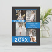 ブルーオンブラックフォトコラージュ卒業 案内状 (スタンド正面)