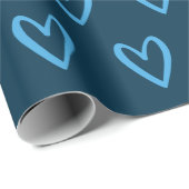 ブルーオンプロシアンブルーハンド描画ハート ラッピングペーパー (ロールコーナー)