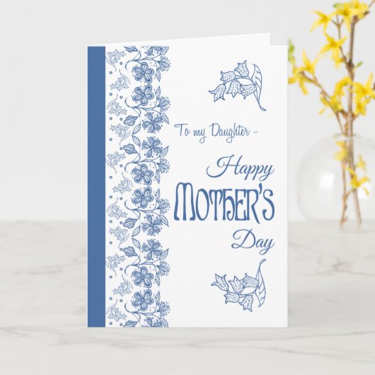 ブルーオンホワイトフローラマザーズデイカード娘 カード (黄色い花)