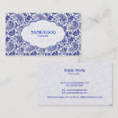 ブルーオンホワイトレトロペイズリーPatternDesign 名刺 (正面/裏面)