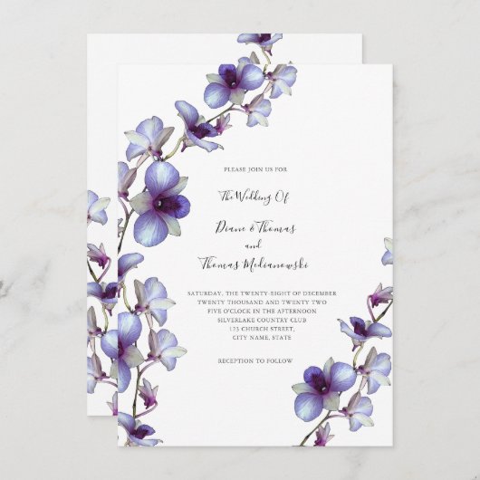 ブルーオーキッドつる植物結婚式招待状 招待状 (正面/裏面)