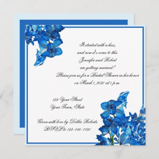 ブルーオーキッドのブライダルシャワーの招待状 招待状 (正面/裏面)