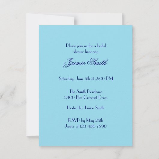 ブルーオーキッドのブライダルシャワーの招待状 招待状 (裏面)