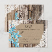 ブルーオーキッドフラワーズウッドレース素朴RSVPカード 出欠カード (正面/裏面)