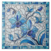 ブルーオーキッドフラワーモザイクアート タイル (正面)